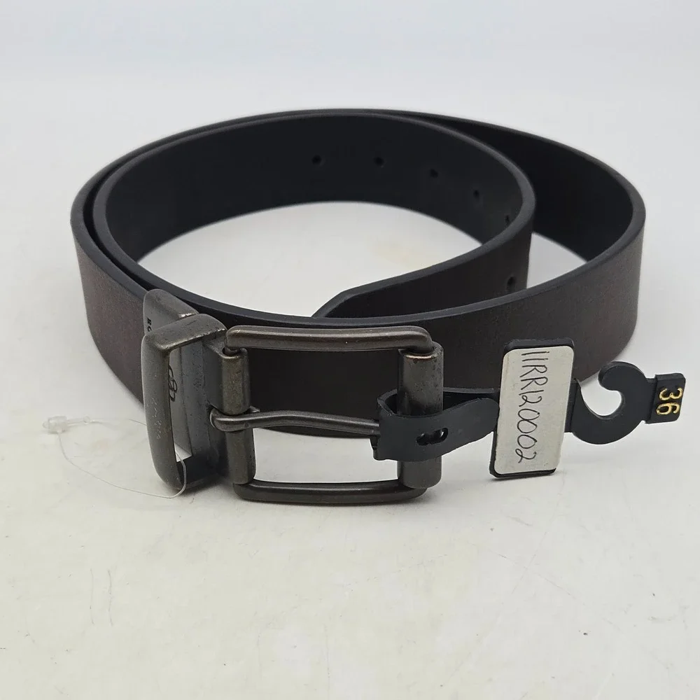 Rock & Republic Belt Brown Black Reversible Leather Mens 36 Bronze Buckle New